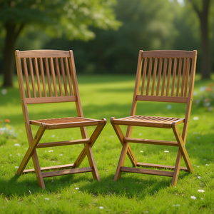 Sillas de Jardín Plegables de Madera de Eucalipto Sólida, Muebles de Exterior de Diseño Rústico, Tamaño Estándar, Color Marrón - Product Image 2