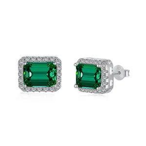 New Designer Bulk Wholesale Cz Cubic Zirconia Emerald Earrings For Women Green Diamond S925 Sterling Silver Vintage Earring