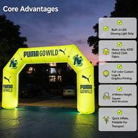 Arche gonflable carrée LED lumineuse personnalisable avec logo en tissu Oxford pour ligne de départ/arrivée de marathon et course