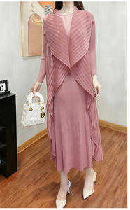 Robe d'été formelle élégante pour femme, style châle, tissée, ornée de perles, plissée, longueur genou - Product Image 6