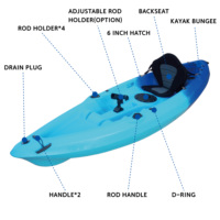 Kayak monoplace léger et écologique en LLDPE moulé, 3,1-4 m (11-13 pi), pour la pêche, type sit-on-top, vente en gros