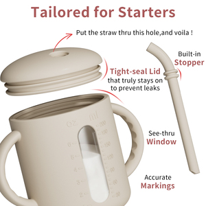 Vaso de Entrenamiento Antiderrames para Niños Pequeños, Aislado, de Silicona, con Pajita, Totalmente de Silicona, Transparente - Product Image 3