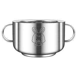 Bol pour enfants en acier inoxydable, double poignée, anti-brûlure, pour aliments pour bébés de 0 à 12 mois - Product Image 1