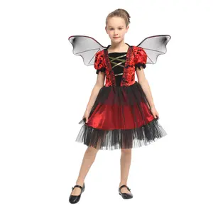 Girls Bat Halloween Costume Witch Cosplay Costume Tutu Dress Set for Kids