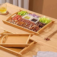 Lot de 4 grands plateaux de service en bambou avec poignées, plateaux décoratifs en bambou pour le petit-déjeuner, la cuisine, les pique-niques et les collations