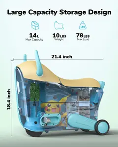GNU Electric Child Scooter Suitcase Cute Kids Luggage Ride On For Kids Ages 3-12
