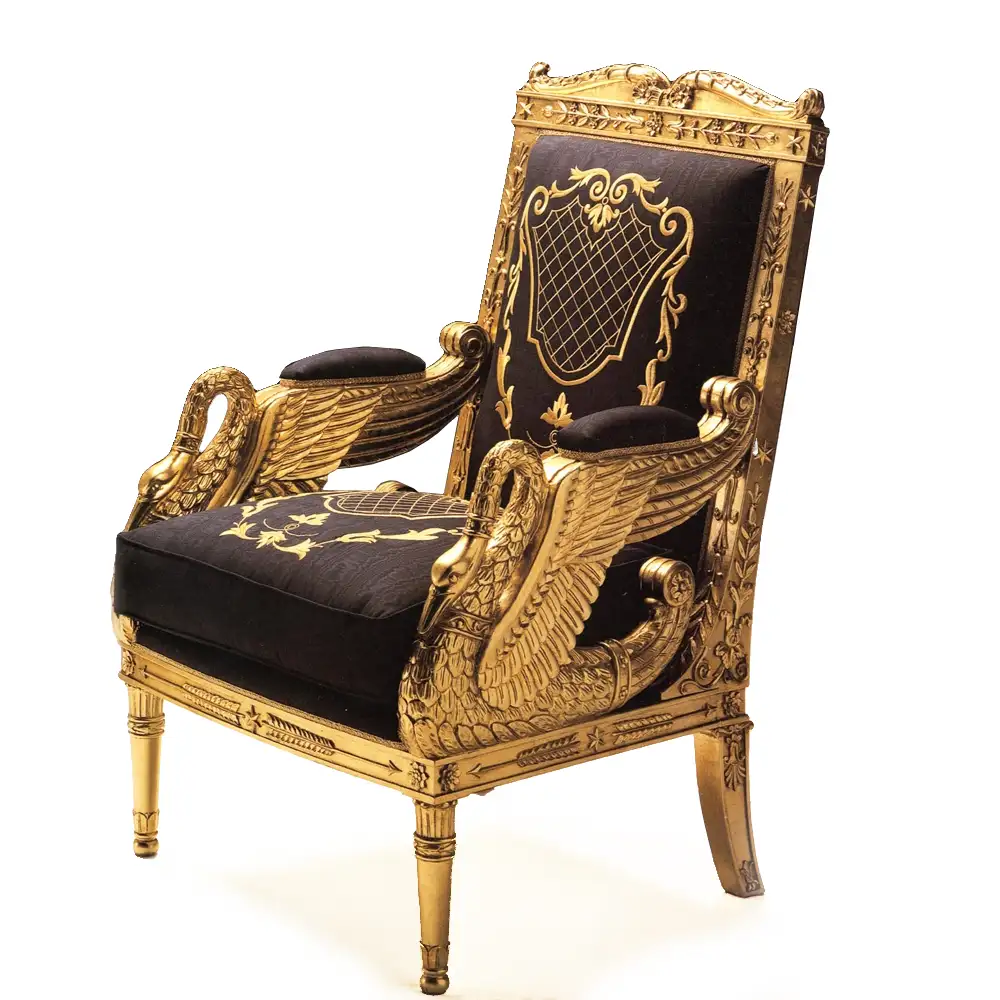 인상적인 디자인 골동품 나무 조각 유럽 스타일 블랙 골드 백조 의자 클래식 안락 의자