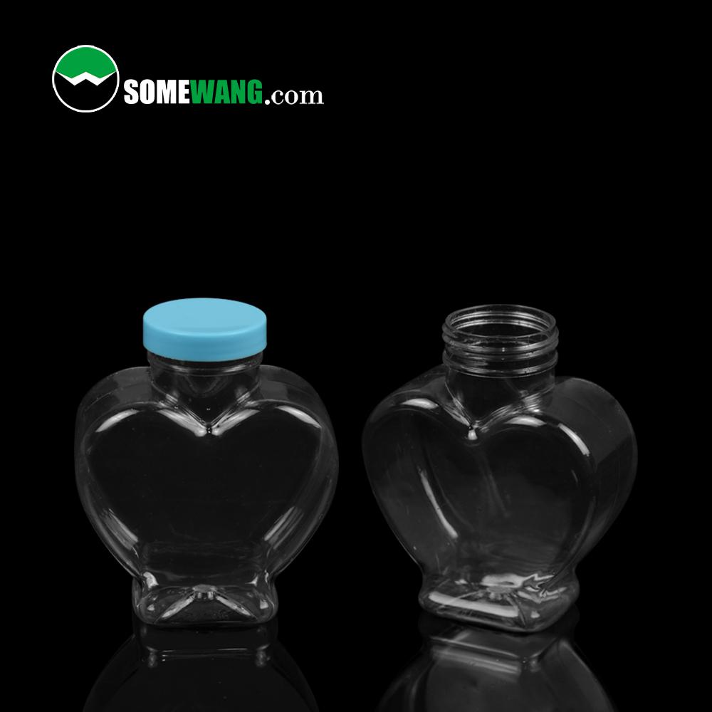 150 мл, 5 унций, пластиковая банка в форме сердца для домашних животных, прозрачный пластиковый контейнер для конфет, банка с крышкой