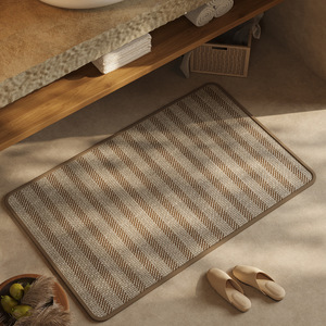 Alfombra de baño de lino absorbente con diseño de dibujos animados, rectangular, antideslizante, para la zona de la puerta del baño. - Product Image 2