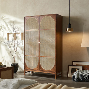 <span class=keywords><strong>Armoire</strong></span> de rangement en bois massif nordique en <span class=keywords><strong>rotin</strong></span> avec dôme arqué et porte battante pour ranger les vêtements et les armoires - Product Image 2