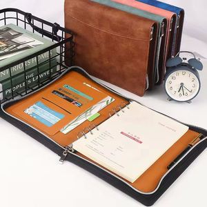 Hot Selling Extra Large Metal Zippered Leather Covered Functional Custom Logo Folders with <b>Lined</b> Inner Pages File Card Pockets - Product Image 6