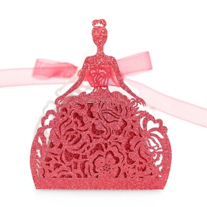 Boîtes à dragées vintage en dentelle découpées au laser, boîtes à bonbons en papier ajouré avec ruban pour la fête prénuptiale et les fournitures de décoration de fête de fiançailles - Product Image 3