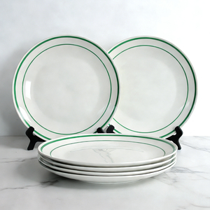 Assiettes plates à bord vert en gros, services de table en porcelaine fine blanche et verte pour événements de mariage - Product Image 3