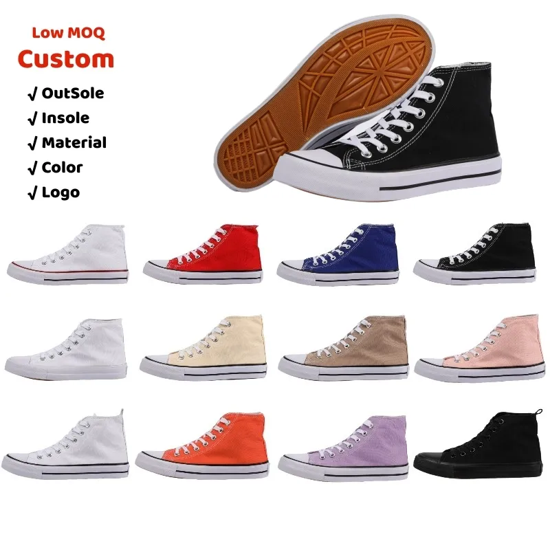 Lace Up Flat High Top Classic Unisex Casual Shoes Sneakers Plain Women Canvas Trendy Shoes sneakers for girls