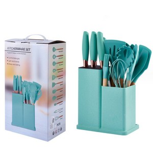 Ensemble d'ustensiles de cuisine en silicone résistant à la chaleur de 19 pièces avec couteaux, outils antiadhésifs dans un rangement pour une cuisson sans tracas - Product Image 3