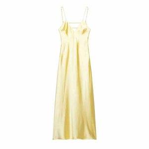 Robe longue en satin pour femme, col en V profond, dos nu, bretelles spaghetti, dos croisé, idéale pour les soirées, les fêtes et les vacances - Product Image 4