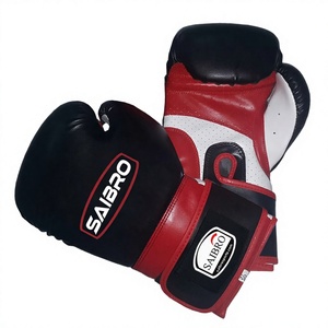 Saibro Boxing Gloves Leather Black Red White <b>Velcro</b> Closure Breathable Adult Training Gear - Product Image 4