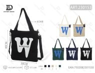 Borsa a Tracolla in Tela con Motivo a Lettera W e Chiusura a Cerniera, Borsa da Donna per Tutte le Stagioni - Product Image 1