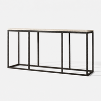 Table console à plateau en marbre et structure en fer forgé à la main, texturée et côtelée, pour la décoration de salon de villa