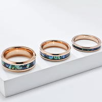 Bague de couple en acier inoxydable de haute qualité avec incrustation de coquille d'ormeau, bague de mariage empilable tendance pour hommes et femmes, à porter au quotidien