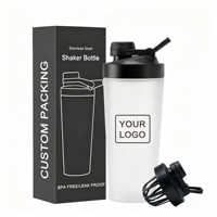 Bouteille shaker à protéines en acier inoxydable avec logo personnalisé, marque privée, mélangeur en métal 304, OEM ODM, vente en gros pour la salle de sport