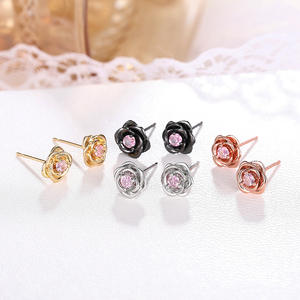 Boucles d'oreilles en diamant argenté E4284, taille ronde brillante, couleur G, diamant naturel, pour femme, romantiques, à porter au quotidien, or rose - Product Image 5