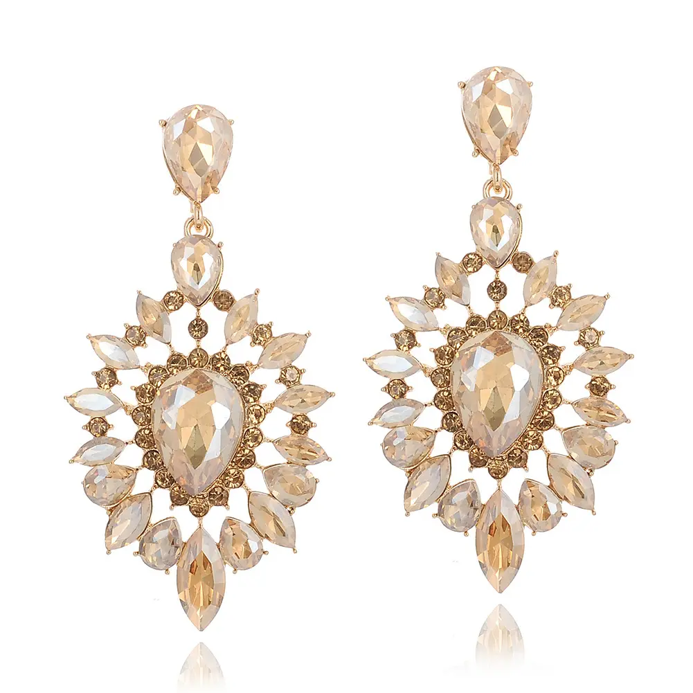 BINSHUO – boucles d'oreilles en cristal de Champagne, en plaqué or, Vintage, rétro, creux, tendance, 2022