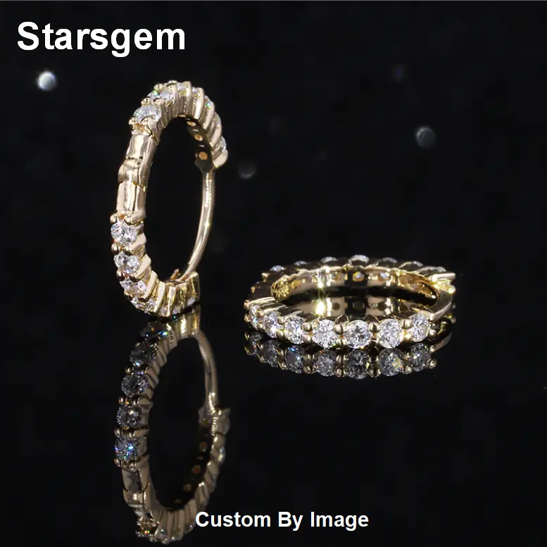 Starsgemดีไซเนอร์สีเหลืองทองแท้ขนาดเล็กทรงกลมเพชรต่างหูวงกลม