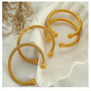 High Quality Wholesale Custom Trendy Fashion Exaggerated Open 18K Gold Silver Stainless Steel Bangle