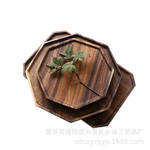 Octagonal Wooden <b>Tray</b> <b>Large</b> Small Set For Tea Coffee Fruit Serving Hotel Use Solid Color Natural Wood Design - Product Image 5