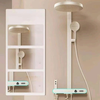 Fabricant chinois de système de douche avec commandes à touches piano, robinetterie en aluminium blanc crème à montage mural, ensemble complet de douche et de bain avec LED