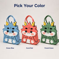 Sac cadeau en feutre motif dragon de dessin animé mignon, sac fourre-tout réutilisable pour baby shower, fête d'anniversaire, idéal pour emballer des souvenirs et des cadeaux