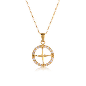 Collar chapado en oro de 18K <span class=keywords><strong>a</strong></span> la moda, collar de timón con gráfico de estrellas para mujer, collar con colgante de brújula de acero inoxidable - Product Image 6