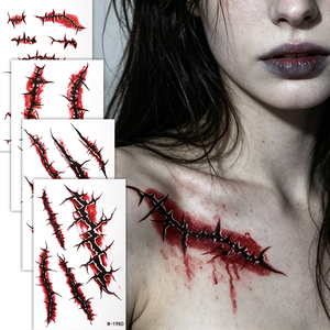 Autocollants de <span class=keywords><strong>tatouage</strong></span> temporaire non toxiques, griffes effrayantes, plaies sanglantes, cicatrices, faux tatouages réalistes pour la fête d'Halloween - Product Image 4
