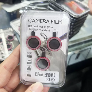 Protector de cámara para <span class=keywords><strong>iPhone</strong></span> 16 15 14 13 <span class=keywords><strong>12</strong></span> 11 <span class=keywords><strong>Pro</strong></span> Max Cámara trasera Cubierta de anillo de metal Pantalla de lente de cámara de diamante brillante colorido - Product Image 3