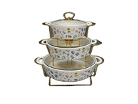 Casserole et faitout modernes européens avec motif floral, grande taille, avec couvercle en verre, en céramique personnalisée, résistants aux hautes températures