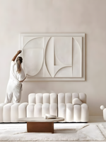 Nouvelle conception de peinture décorative en relief géométrique 3D moderne blanche, nouvelle conception d'art sculpté en MDF pour hôtel, salon, décoration intérieure