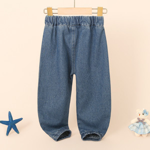 Pantalon <span class=keywords><strong>de</strong></span> jogging droit en jean unisexe pour enfants - Jean bleu à taille élastique avec poche brodée ours, décontracté pour garçons et filles - Product Image 5