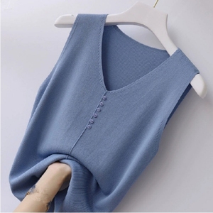 Camisole <span class=keywords><strong>grande</strong></span> <span class=keywords><strong>taille</strong></span> <span class=keywords><strong>gilet</strong></span> pour femmes col ample couvrant le ventre tricoté <span class=keywords><strong>sans</strong></span> manches Base chemise haut intérieur - Product Image 3