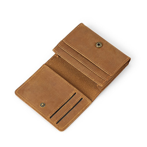 Vintage Crazy Horse Leather Card Holder Minimalist Top-Grain Cowhide <b>Wallet</b> with Snap Closure <b>RFID</b> <b>Blocking</b> Custom Engraving - Product Image 2