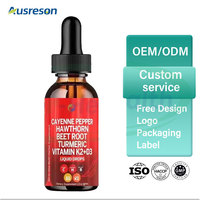 OEM 60ml Poivre de Cayenne Aubépine Vitamine D3 K2 Halal Biologique Betterave Racine Curcuma Curcumine Supplément Liquide Gouttes de Poivre de Cayenne