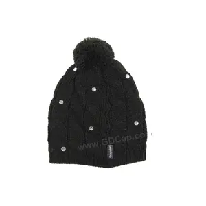 Großhandel Kid Winter Hüte Weiche warme Wolle Strick Mütze Hüte Pom Pom Hüte mit bunten Strass steinen für Kinder Baby