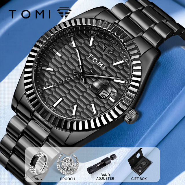 TOMI Men's Watch-Fashion High Quality Business Premium Boutique Quartz Stainless Steel Strap Simple Style Watch