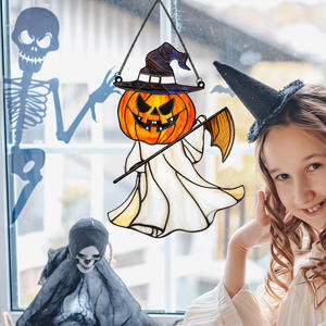 Nueva promoción, decoración para fiesta de Halloween, ventana del hogar, colgante de Metal, artesanías coloridas, cabeza de calabaza, bruja, suministros de ambiente de vacaciones, accesorios - Product Image 4
