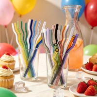 Pailles en verre borosilicate colorées ondulées, prêtes à l'emploi (RTS), pour la maison, le bar, les fêtes, vente en gros, qualité alimentaire