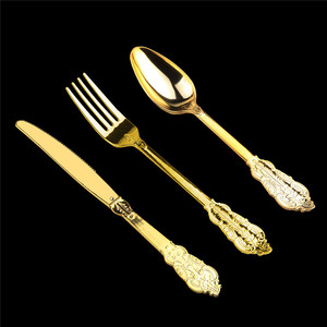 Heavy Duty Bulk Disposable Flatware Elegant Gold Plastic Cutlery For Catering Events