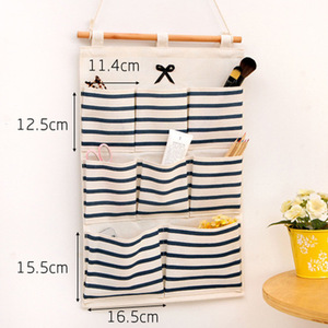 Sac de rangement mural rayé à 6 ou 8 poches, organisateur en coton et lin pour cuisine et salle de bain, polyvalent, sans perforation - Product Image 2