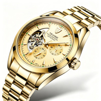 Nouvelle Arrivée Montre Automatique Homme en Acier Doré Cadran Squelette Mécanique Calendrier Affaires Luxe Montre de Luxe Montre pour Homme