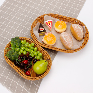 Cesta de almacenamiento ovalada de imitación de ratán tejida, 312-139*28cm, cesta apilable para frutas y verduras, contenedor de alimentos - Product Image 3