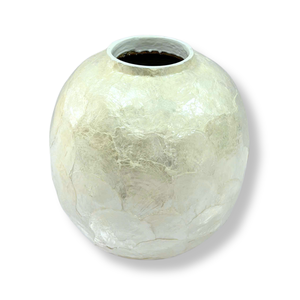 Jarrón de Mesa de Bambú Moderno, Ecológico y Hecho a Mano, con Incrustaciones de Concha de Capiz Natural, Cerámica Beige, Porcelana Decorativa para el Hogar - Product Image 2